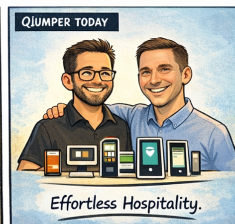 QJumper today: Adam Brown and Shaun Squires with the platform across kiosk, mobile, and POS