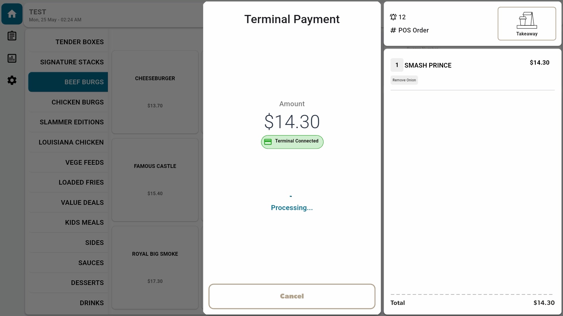 QJumper POS — terminal payment processing screen