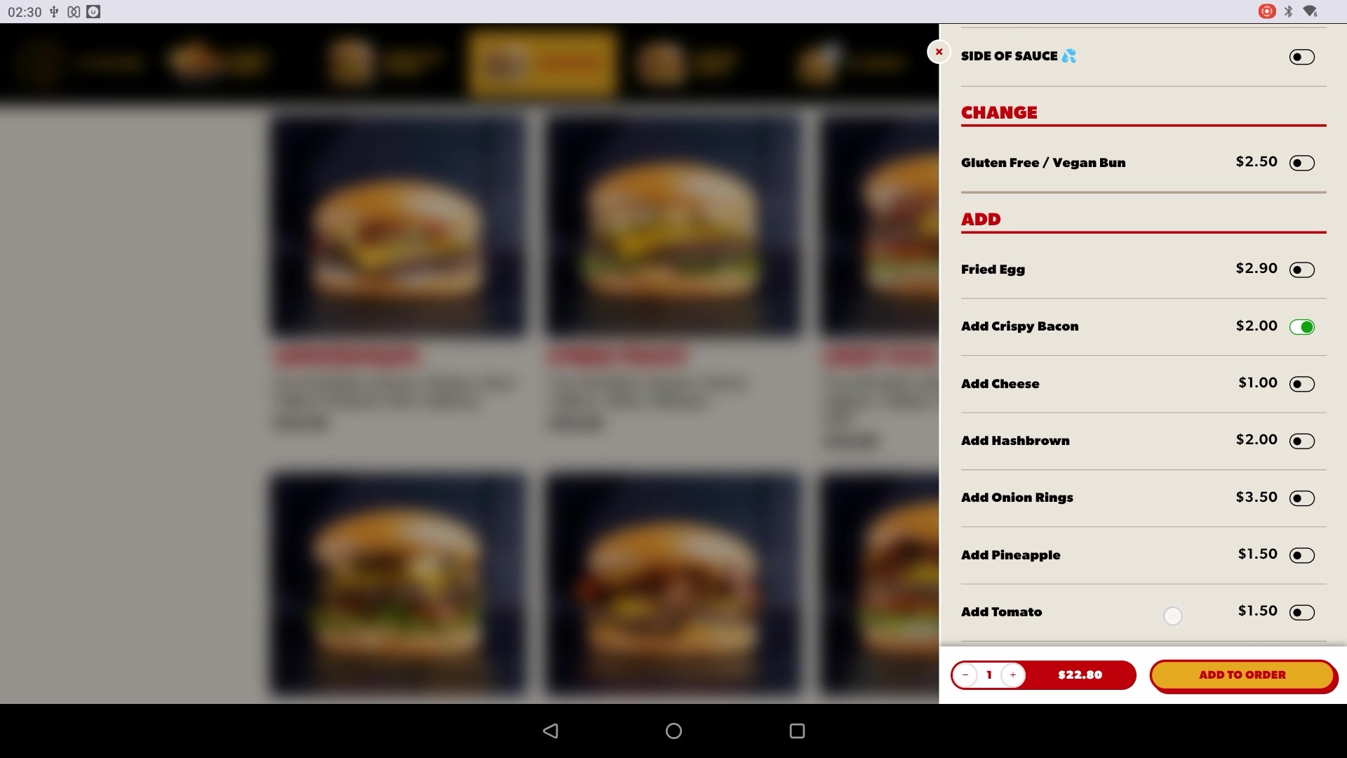 Item customisation — modifiers and dietary options